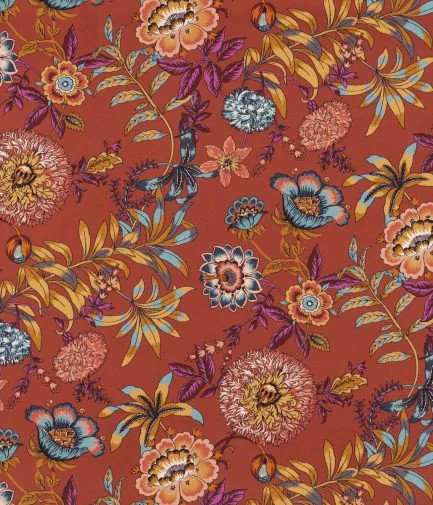 tissu ameublement lavable Jacobine, motif floral végétal stylisé, de Thévenon, pour chaise, fauteuil, canapé, rideaux et coussins, vendu par la rime des matieres, bon plan tissu et frais de port offerts. 