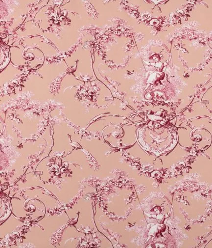 tissu Ludivine Percale de Thévenon, style toile de Jouy motif demoiselle à la balançoire, lavable, pour chaise, fauteuil, canapé, rideaux et coussins, vendu par la rime des matieres, bon plan tissu et frais de port offerts. 