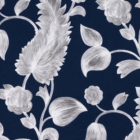 tissu Perla de Thévenon, grand motif floral végétal stylisé bicolore, lavable, pour chaise, fauteuil, canapé, rideaux et coussins, vendu par la rime des matieres, bon plan tissu et frais de port offerts. 