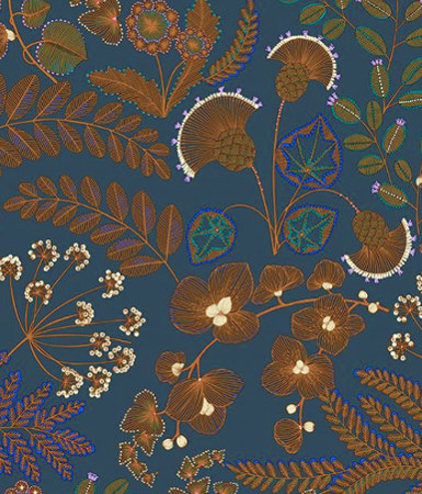 tissu ameublement  lavable Phoenix, motif végétal herbier contemporain, de Thévenon, pour chaise, fauteuil, canapé, rideaux et coussins, vendu par la rime des matieres, bon plan tissu et frais de port offerts. 