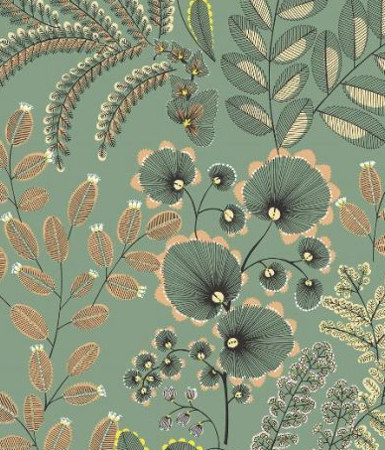 tissu ameublement  lavable Phoenix, motif végétal herbier contemporain, de Thévenon, pour chaise, fauteuil, canapé, rideaux et coussins, vendu par la rime des matieres, bon plan tissu et frais de port offerts. 