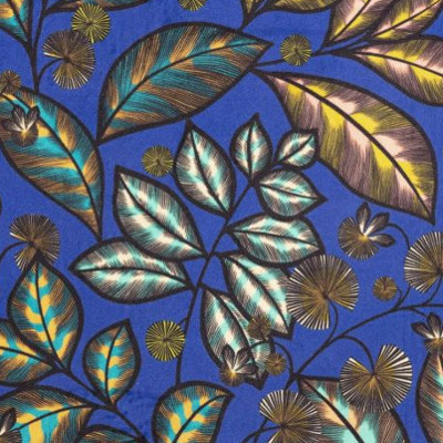 tissu ameublement lavable Rainbow Tree Velours, motif floral végétal stylisé et coloré, de Thévenon, pour chaise, fauteuil, canapé, rideaux et coussins, vendu par la rime des matieres, bon plan tissu et frais de port offerts. 