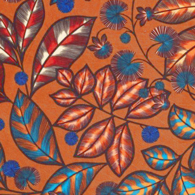 tissu ameublement lavable Rainbow Tree Velours, motif floral végétal stylisé et coloré, de Thévenon, pour chaise, fauteuil, canapé, rideaux et coussins, vendu par la rime des matieres, bon plan tissu et frais de port offerts. 