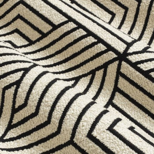 tissu Shiro Jacquard de Thévenon, motif graphique bicolore, lavable, pour chaise, fauteuil, canapé, rideaux et coussins, vendu par la rime des matieres, bon plan tissu et frais de port offerts.