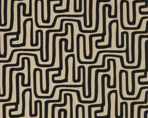 tissu Style Jacquard de Thévenon, motif graphique labyrinthe bicolore, lavable et reversible, pour chaise, fauteuil, canapé, rideaux et coussins, vendu par la rime des matieres, bon plan tissu et frais de port offerts. 