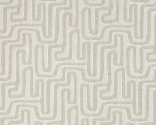 tissu Style Jacquard de Thévenon, motif graphique labyrinthe bicolore, lavable et reversible, pour chaise, fauteuil, canapé, rideaux et coussins, vendu par la rime des matieres, bon plan tissu et frais de port offerts. 