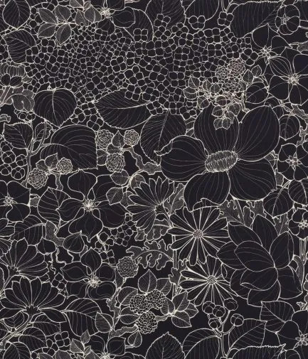 tissu Suzie de Thévenon, motif floral stylisé bicolore, lavable, pour chaise, fauteuil, canapé, rideaux et coussins, vendu par la rime des matieres, bon plan tissu et frais de port offerts. 