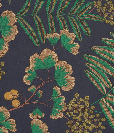  tissu Victoria de Thévenon, motif végétal mimosa et ginkgo biloba, lavable, pour chaise, fauteuil, canapé, rideaux et coussins, vendu par la rime des matieres, bon plan tissu et frais de port offerts. 